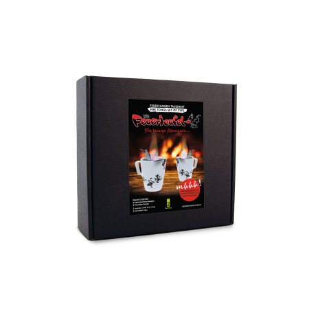 "Feuerteufel" Feuerzangen Tassenset mit 2 Edelstahl Feuerzangen, 2 Porzellantassen, inkl. Rezept für Feuerzangenbowle